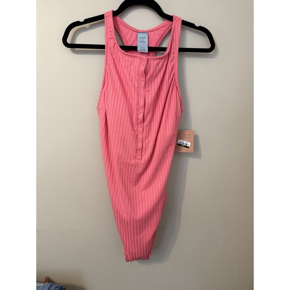 Women's Ribbed High Leg High Neck Racerback Swimsuit - Shade & Shore L 12-14 NWT